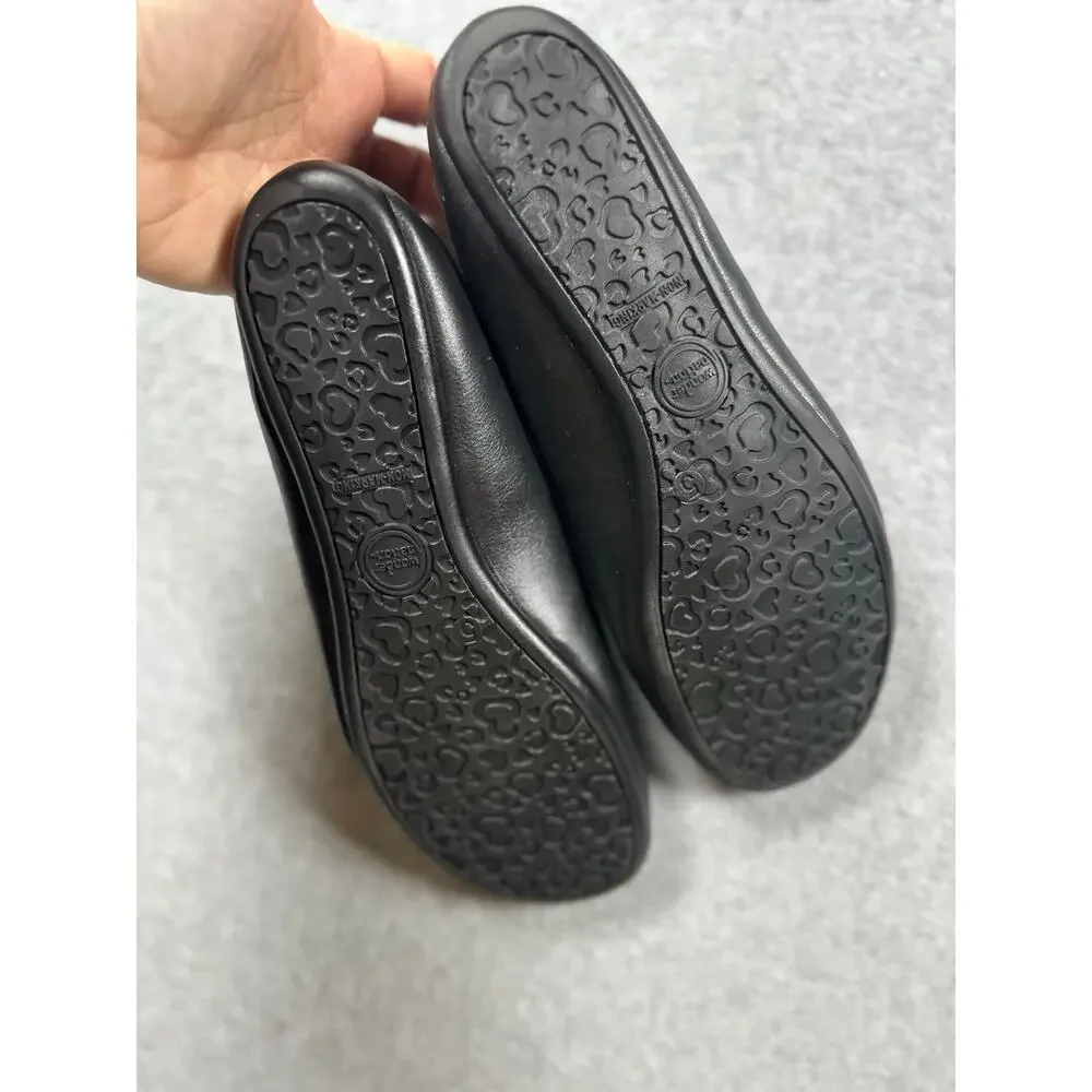 Wonder Nation Ballet Flats Girls Black SZ 5 Elastic Strap Round Toe Bow Detail